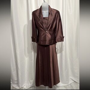 Jessica Howard  2 Piece Formal Suit Set Size 6 Brown Embroidered NWT